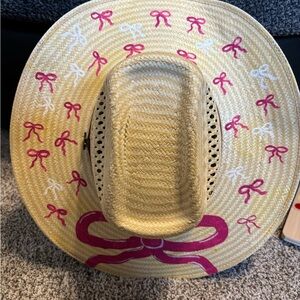 Barbicore cowboy hat Pink and White Bow Accents
